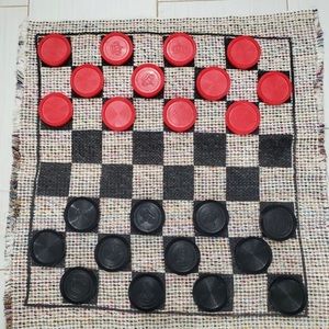 Large Outdoor travel fabric Checker Board 26”X 26”with plastic checkers(3”)